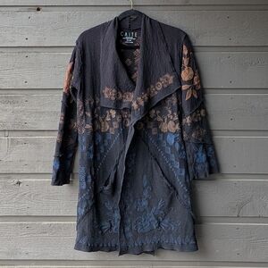 Caite Kimia Open Front Long Line Cardigan Jacket Black Blue Tan Brown Small